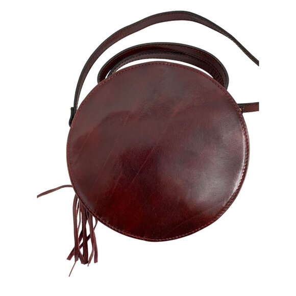 VTG Genuine Leather Round Crossbody Bag With Tassel & Adjustable Strap T10655 - Picture 4 of 13